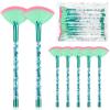 Nuenen 12 Pcs Soft Fan Facial Brushes Mask Acid Applicator Brush for Mud Cream Blush Makeup Peel Glycolic Multi Use Cosmetic Tools with Glitter Quicksand Handle and Pouch(Green) view 1