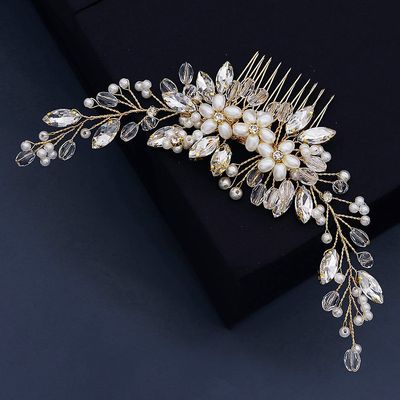 Rhinestone Pearl Wedding Hair Side Comb, Sinide Handmade Crystal Wedding Hair Barrette Bridal Hair Accessories Headpiece Comb Barrette for Women Ladies Vintage Hair Barrette Bridesmaids Headpiece