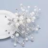 Bridal Hair Side Comb, Sinide Pearl Rhinestone Crystal Wedding Clip Handmade Leaves Bridal Comb Barrette Silver Headpieces for Women Wedding, Vintage Hair Barrette Bridesmaids Headpiece view 3