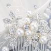 Bridal Hair Side Comb, Sinide Pearl Rhinestone Crystal Wedding Clip Handmade Leaves Bridal Comb Barrette Silver Headpieces for Women Wedding, Vintage Hair Barrette Bridesmaids Headpiece view 4