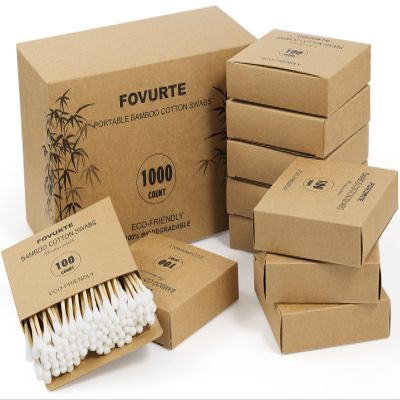 FOVURTE Bamboo Cotton Swabs 1000 Count - Natural Cotton Swab with Round Head Tips, Double Tipped Ear Sticks, Wooden Cotton Buds for Cleaning Travel Makeup