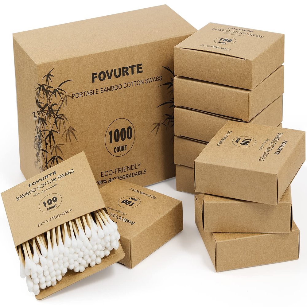 FOVURTE Bamboo Cotton Swabs 1000 Count - Natural Cotton Swab with Round Head Tips, Double Tipped Ear Sticks, Wooden Cotton Buds for Cleaning Travel Makeup