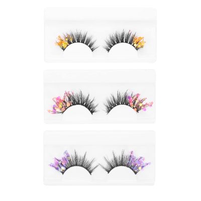 Beavorty 3pairs Colorful Glitter Fluorescent False Eyelashes for Halloween Cosplay Parties Eye-catching Comfortable Fake Lashes Sequins t