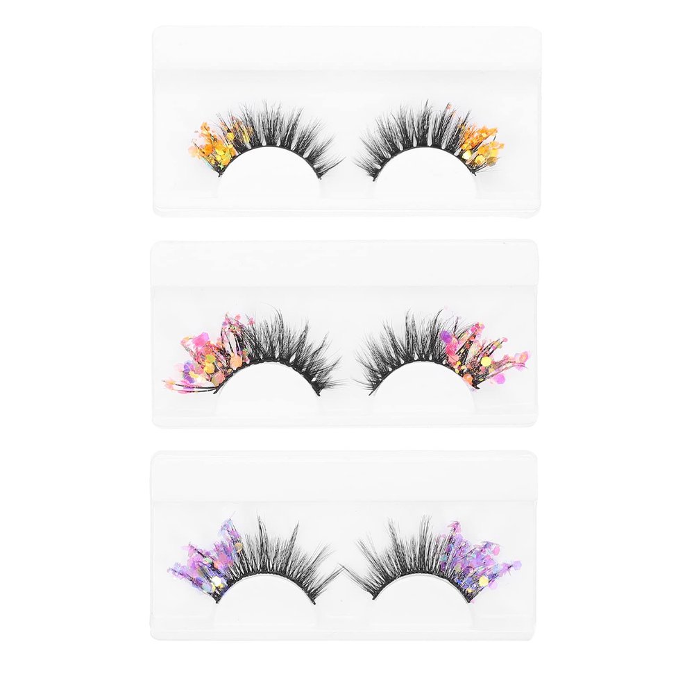 Beavorty 3pairs Colorful Glitter Fluorescent False Eyelashes for Halloween Cosplay Parties Eye-catching Comfortable Fake Lashes Sequins t