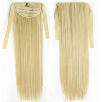 22" Ribbon Synthetic Ponytail Tie Up Long Straight Steel Comb Hairpiece 33 Kinds Of Color Available, 80G/Pc RP666 Color F22-613 22inches
