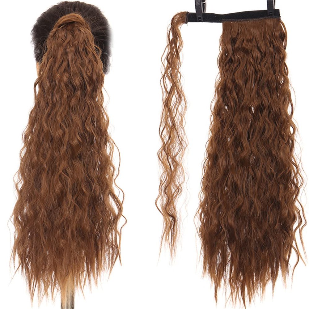 18/28Inch Claw Clip On Ponytail Hair Extension For Women Long Wavy/Straight Brown Synthetic Tail Hair Hairpiece #530 24inches