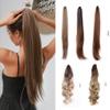 18/28Inch Claw Clip On Ponytail Hair Extension For Women Long Wavy/Straight Brown Synthetic Tail Hair Hairpiece #33 24inches view 2
