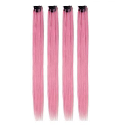 22Inch Straight Synthetic Hair Clips In Hair Extensions 4PC/Set Long Purple Pink Colored Clips In Hairpieces For Kids Fen se 1Clip with net
