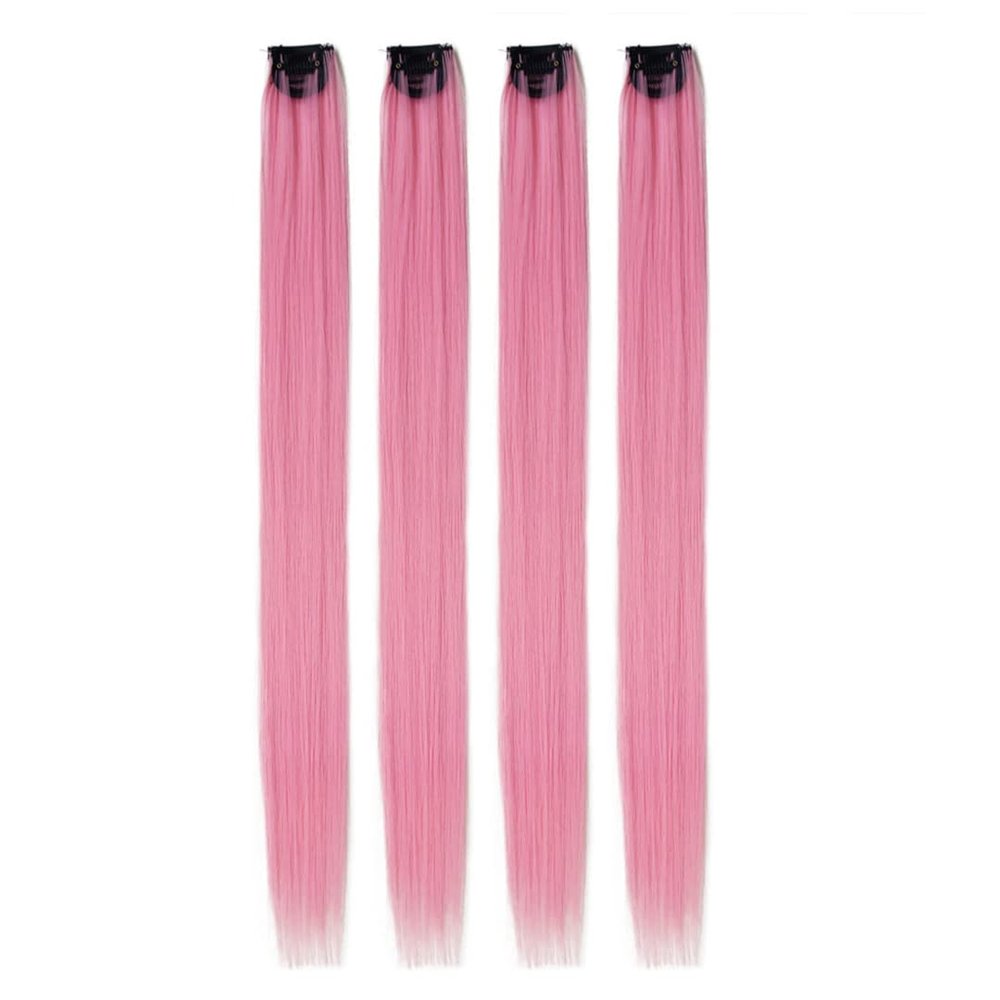 22Inch Straight Synthetic Hair Clips In Hair Extensions 4PC/Set Long Purple Pink Colored Clips In Hairpieces For Kids Fen se 1Clip with net