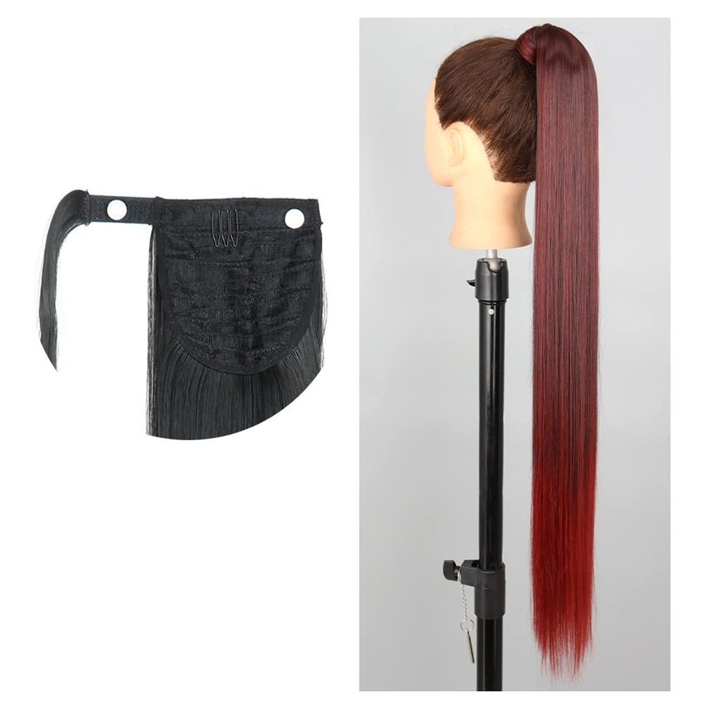 55 85Cm Synthetic Ponytail Long Straight Wine Red Blonde Tail Hair Extensions Heat Horsetail Hairpiece 66-1bt39 34inches