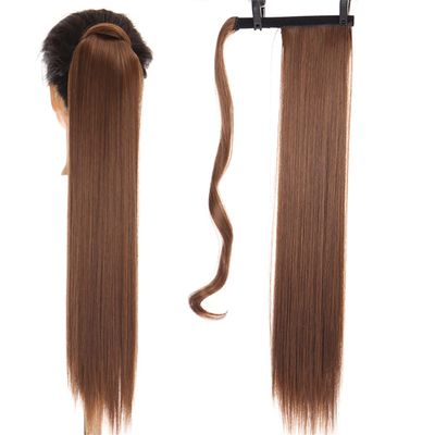 18/28Inch Claw Clip On Ponytail Hair Extension For Women Long Wavy/Straight Brown Synthetic Tail Hair Hairpiece P1B27 24inches
