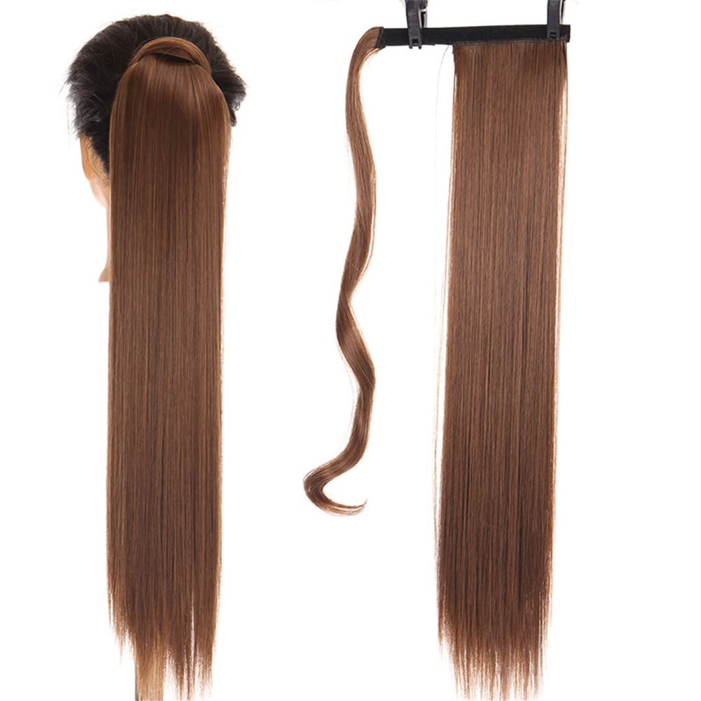 18/28Inch Claw Clip On Ponytail Hair Extension For Women Long Wavy/Straight Brown Synthetic Tail Hair Hairpiece P1B27 24inches