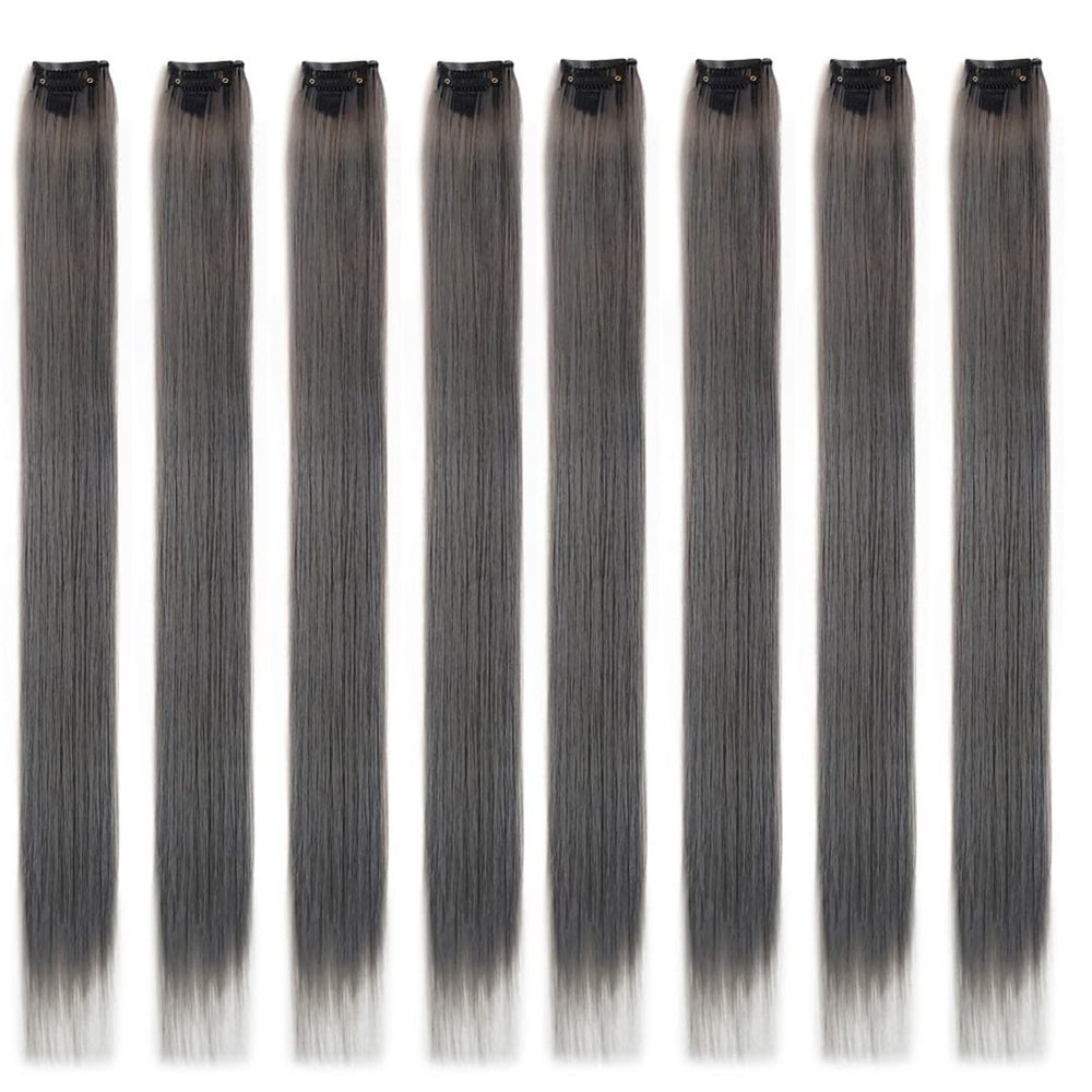 22Inch Long Synthetic Hair Clip In One Piece Hair Extension 8PC/Set A1 Blue Purple Straight Colored Clips Hairpieces #144 22inches 1 PC