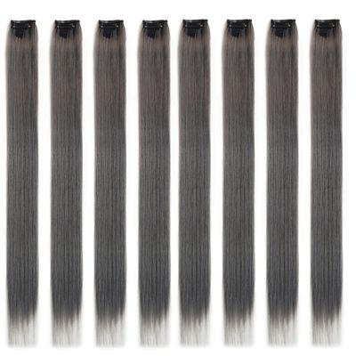 22Inch Long Synthetic Hair Clip In One Piece Hair Extension 8PC/Set A1 Blue Purple Straight Colored Clips Hairpieces #144 22inches 2 pcs