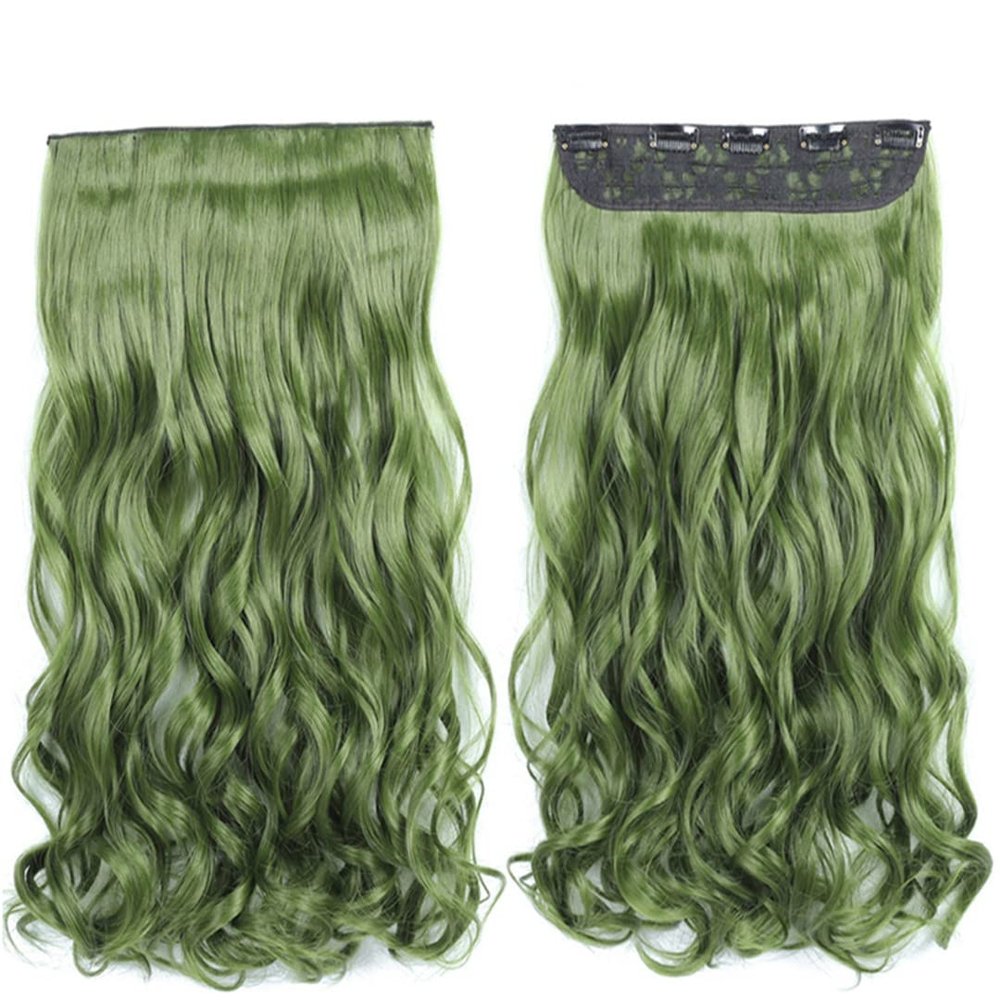 22Inch 5 Clips In One Piece Long Straight Hair For White Women Hair Synthetic Hairpiece Extensions Brown Green Pink SG88 2609 22inches