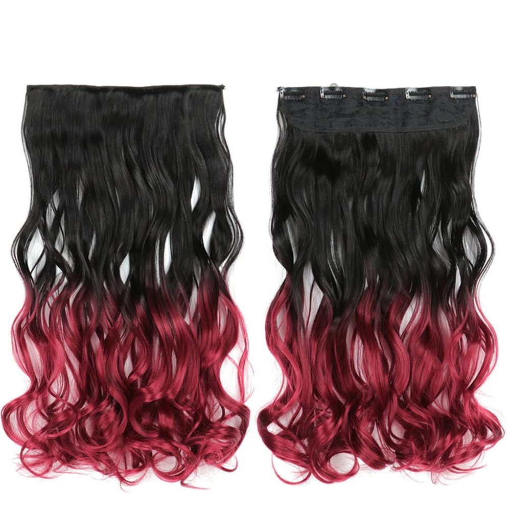 22Inch 5 Clips In One Piece Long Straight Hair For White Women Hair Synthetic Hairpiece Extensions Brown Green Pink SD88 1BTBURG 22inches