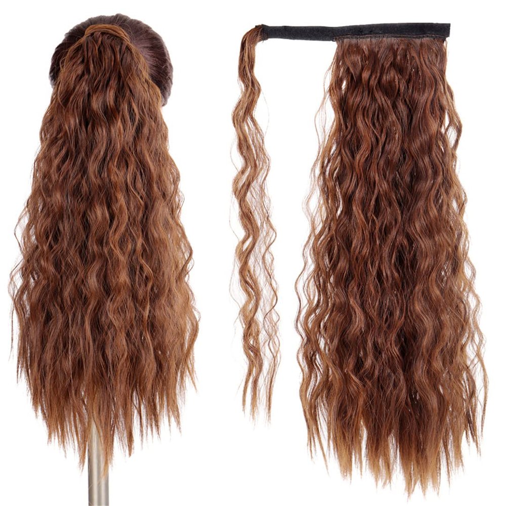 18/28Inch Claw Clip On Ponytail Hair Extension For Women Long Wavy/Straight Brown Synthetic Tail Hair Hairpiece #16 32inches