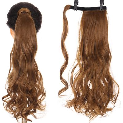 18/28Inch Claw Clip On Ponytail Hair Extension For Women Long Wavy/Straight Brown Synthetic Tail Hair Hairpiece T1B3327 24inches