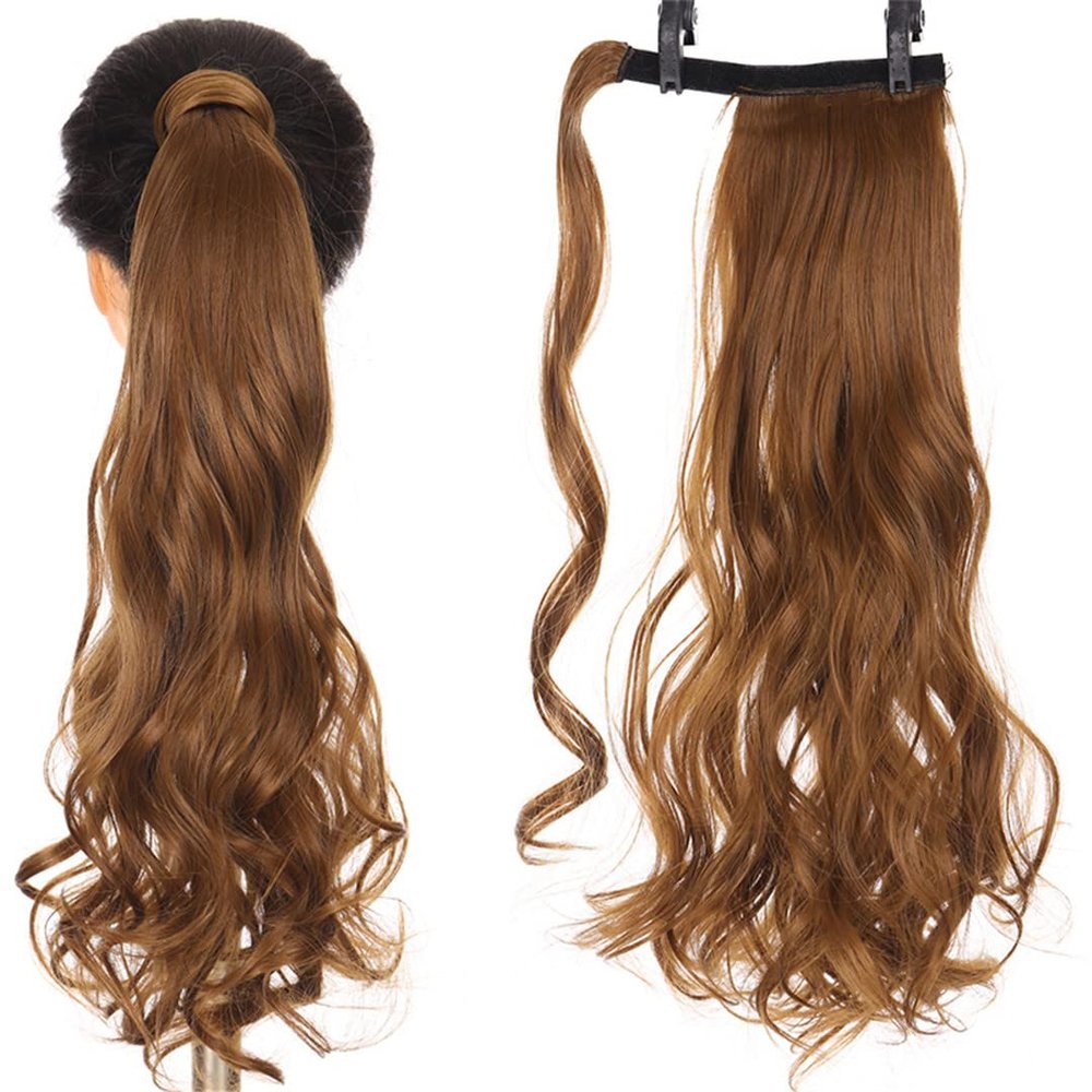 18/28Inch Claw Clip On Ponytail Hair Extension For Women Long Wavy/Straight Brown Synthetic Tail Hair Hairpiece T1B3327 24inches