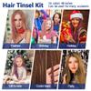 16 Colors Hair Tinsel Kit, ELASO 48 Inches 3300 Strands Tinsel Hair Extensions, Fairy for Christmas Halloween Cosplay Party, Highlights Sparkling Glitter Hair view 3