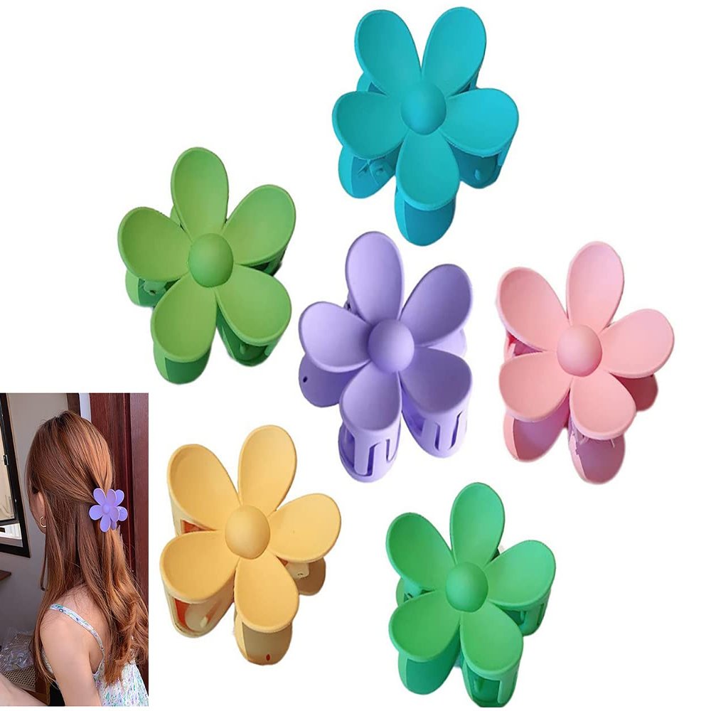 6 PCS Hair Claw Clips,Matte Flower Hair Clips,Cute Hair Catch Barrettes Jaw Clamps,Non Slip Cute Hair Accessories Headwear for Women Girls (B)