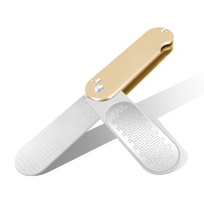 Foldable Foot File Callus Remover for Feet, 3 in 1 Professional Stainless Steel Foot Scrubber Dead Skin Remover Foot Rasp Grater, Wet Dry Use, Easy to Carry (Champagne)