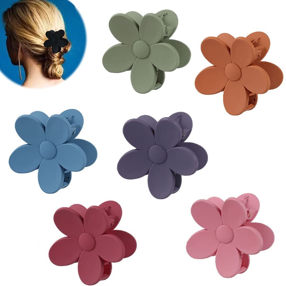6 PCS Hair Claw Clips,Matte Flower Hair Clips,Cute Hair Catch Barrettes Jaw Clamps,Non Slip Cute Hair Accessories Headwear for Women Girls (C)