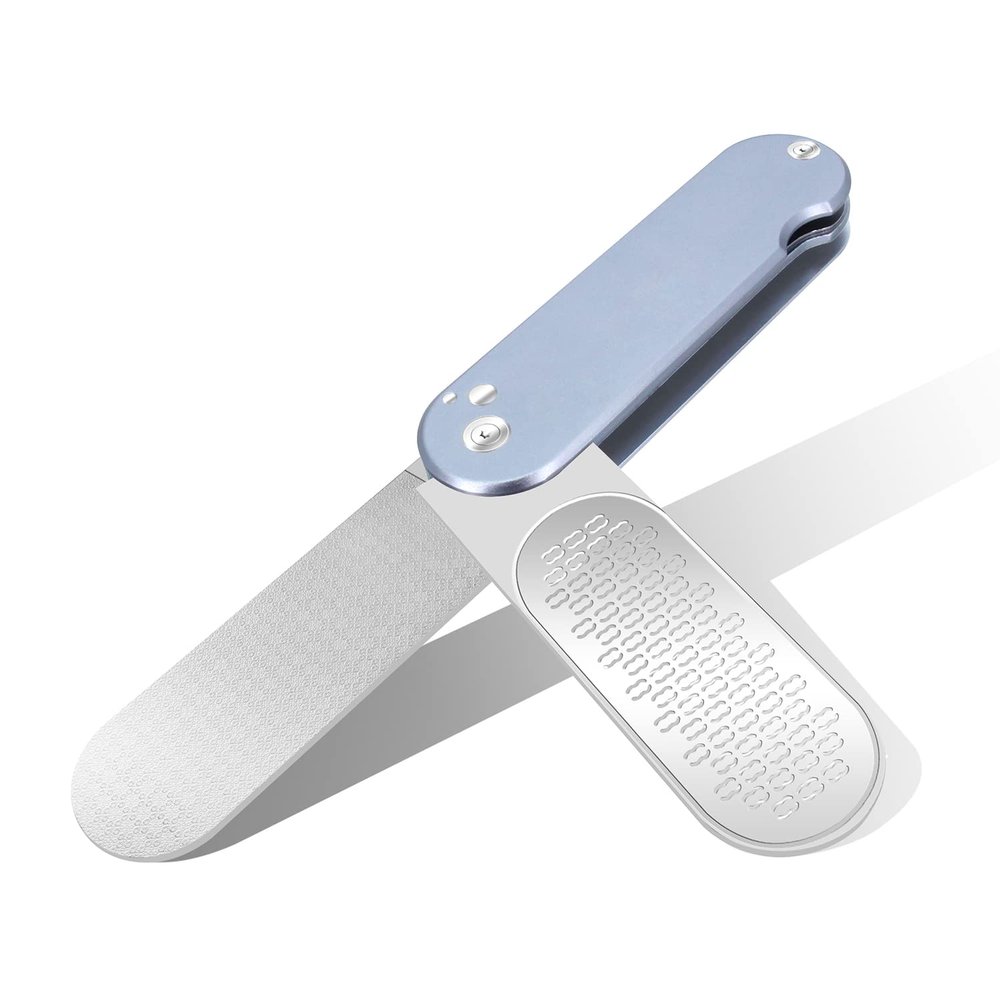 Foldable Foot File Callus Remover for Feet, 3 in 1 Stainless Steel Foot Scrubber Dead Skin Remover Foot Rasp Grater, Wet Dry Use, Easy to Carry (Grey)