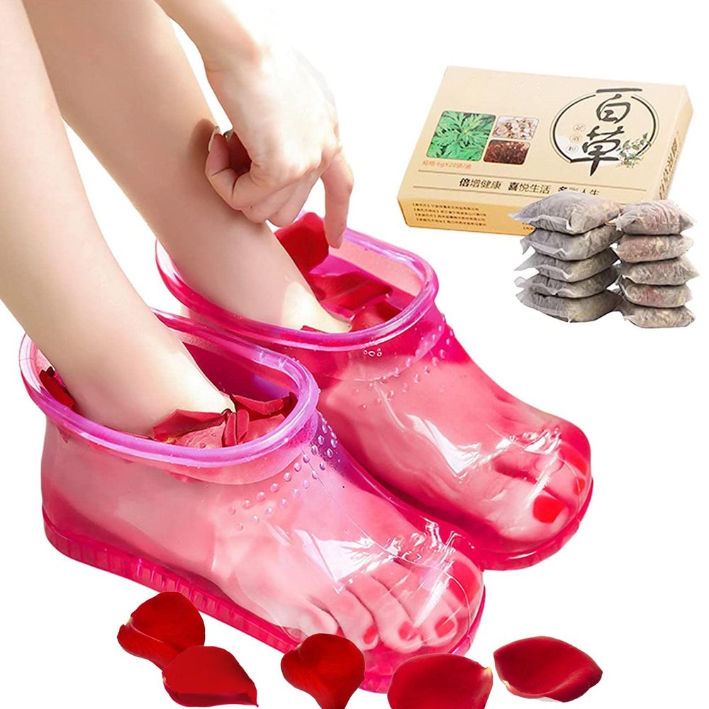 CREAMOON Massage Foot Bath Shoes Foot Bath Massager Movable Foot Soak Tub Pedicure Foot Spa Thermal Massage to Promote Blood Circulation Containing 20 Packs Bath Powder