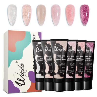 Wenida Nail Extension Gel Kit - Glitter Clear Gel Set for Home DIY Nail Manicure Art