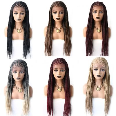 28.5 inches Box Braided Wigs for Black Women Hand Braided Wigs for Woman with Natural Baby Hair Center Part Lightweight Synthetic Glueless Wigs for African American Women FACE MIRACLE (28.5 inches hair, #1B/613T Black Blonde Ombre)
