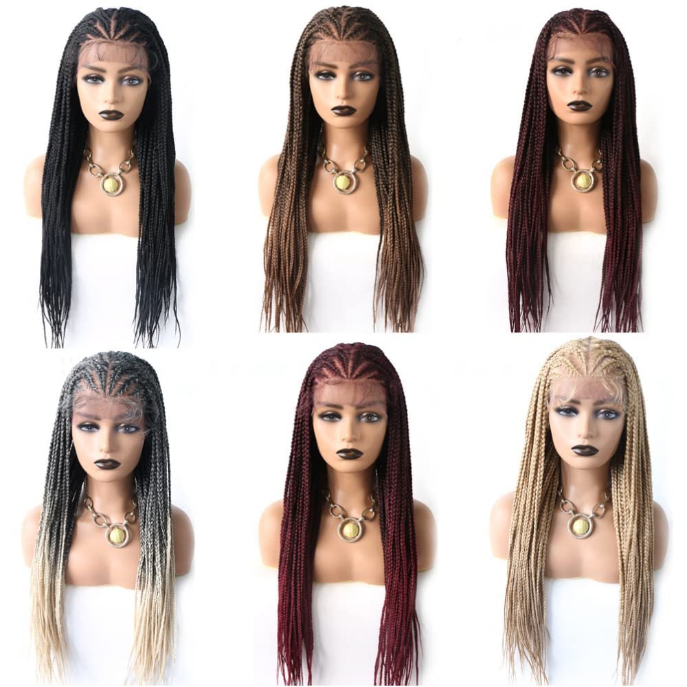 28.5 inches Box Braided Wigs for Black Women Hand Braided Wigs for Woman with Natural Baby Hair Center Part Lightweight Synthetic Glueless Wigs for African American Women FACE MIRACLE (28.5 inches hair, #1B/613T Black Blonde Ombre)