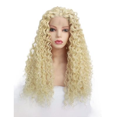 Wigs Hair for Women Long Kinky Curly Wig for Women Lace Front Fluffy Blonde Synthetic Wig Halloween Costume Cosplay Hair Charming for Daily (Color : Blonde, Size : Three Color Curly 24Inch)