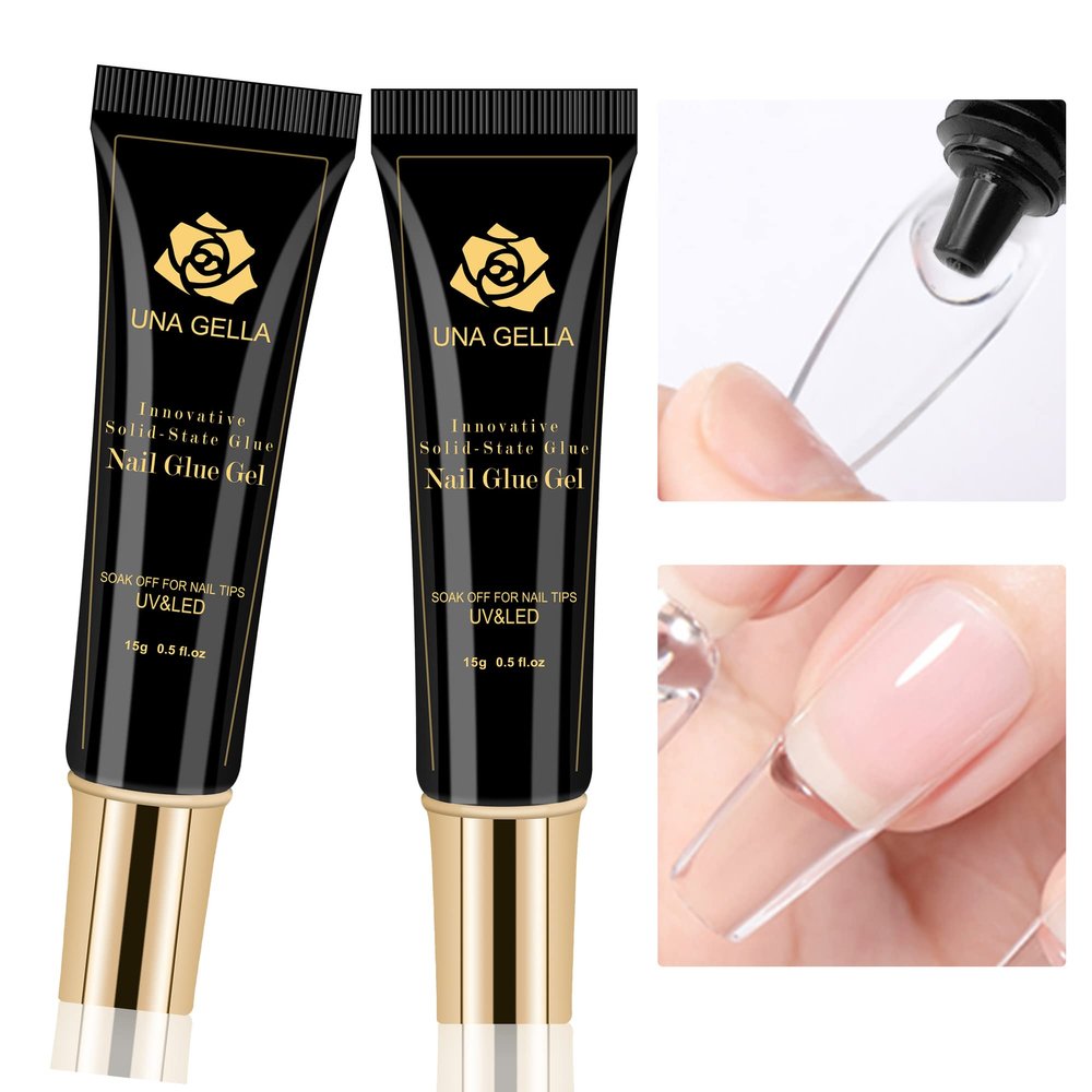 UNA GELLA Gel Nail Glue,30g U V/LED Lamp Required Super Strong Solid Nail Glue Gel 2pcs For Fake Acrylic Nails Tips Press Ons Extension Soak Off DIY Salon