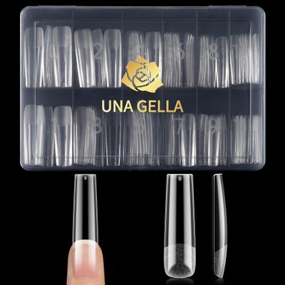 UNA GELLA Extra Long Tapered Sqaure Nail Tips, No C Curve Pre-file 120Pcs Square Press on Nails XXL Long Square Gel Nail Tips Full Cover Acrylic Straight for Nails Extension Art DIY Salon 12 Sizes