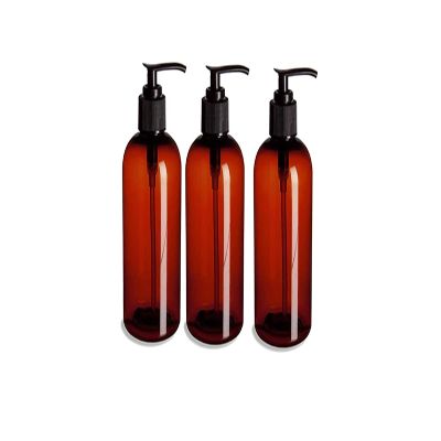 Empty Shampoo Bottles - 8 oz - 3 Pack - Pump Bottles Dispenser for Soap Cream Lotion Gel -Amber PET Boston Round with Black Pump- by Natural Farms