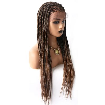 28.5 inches Box Braided Wigs for Black Women Hand Braided Wigs for Woman with Natural Baby Hair Center Part Lightweight Synthetic Glueless Wigs for African American Women FACE MIRACLE (28.5 inches hair, #1B/27T Black Mix Blonde)