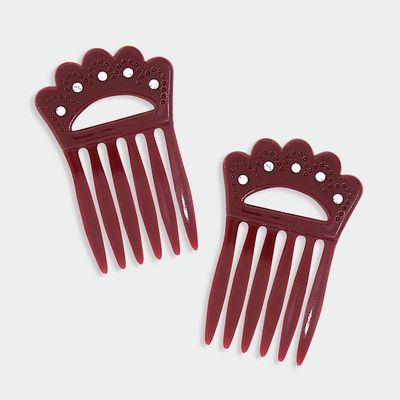 1928 Jewelry Classic Burgundy Double Hair Comb Pins