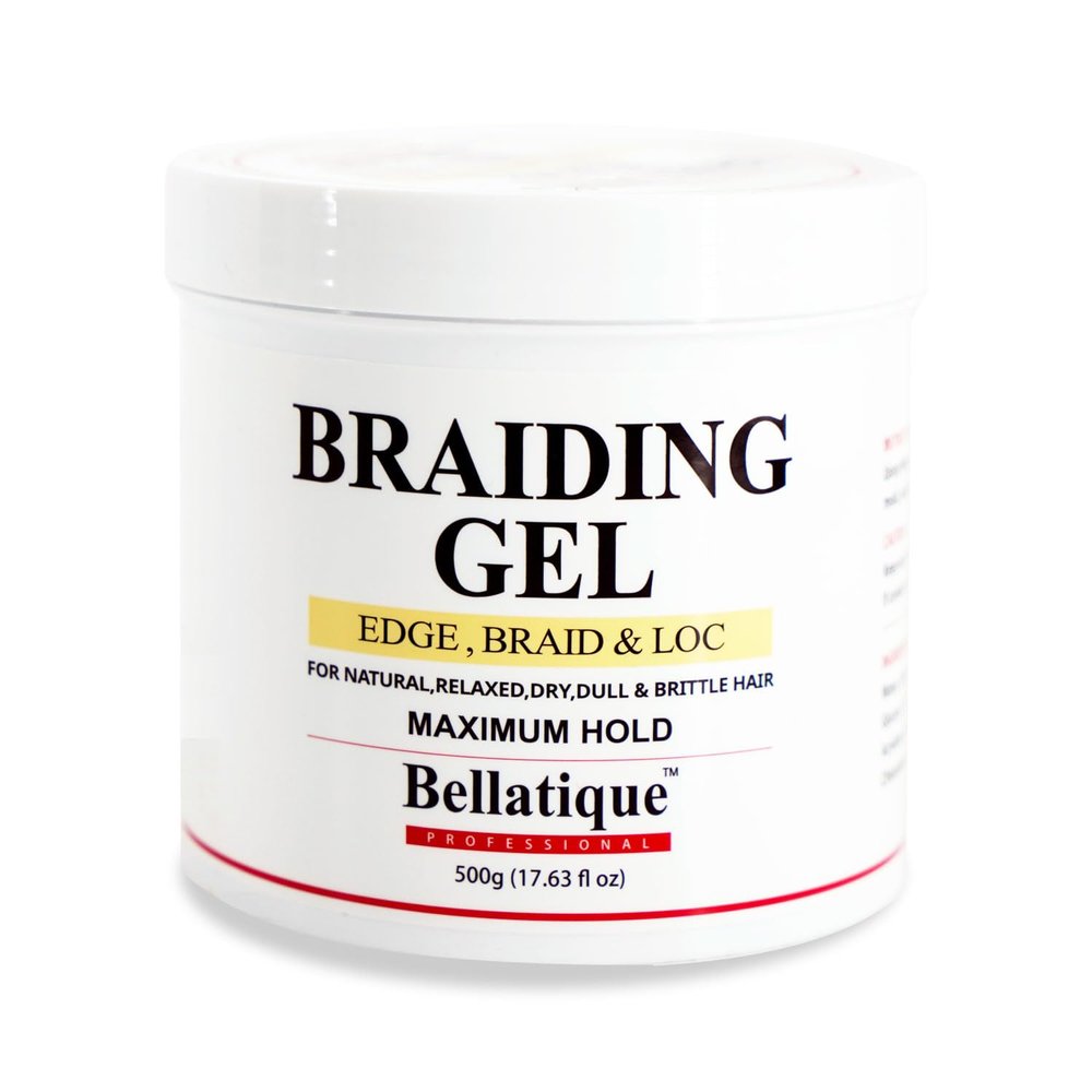 BELLATIQUE Professional Braiding Gel Maximum Hold (17.63 Oz) for Natural, Relaxed, Dry, Dull, & Brittle Hair - No Flaking, No Whitening, Fast Drying, High Shine, - Lasts Up to 48 Hrs