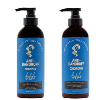 ANTI-DANDRUFF- HAIR DUO SET ( 2 bottles of 16.5oz) Anti Dandruff Set- Sulfate free -Parabens Free. Complete formula to serve as a Itchy and Dry Scalp Treatment. Made with Clean Ingredients, Vitamin B5, Collagen & MORE!