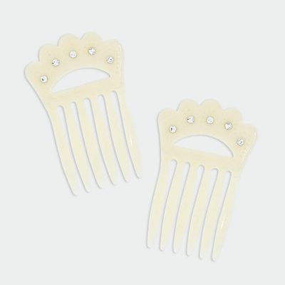 1928 Jewelry Classic White Double Hair Comb Pins