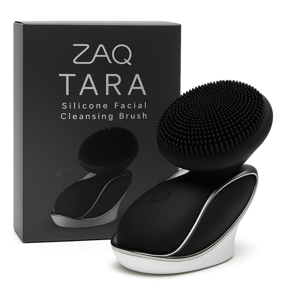 ZAQ Tara Sonic Facial Cleansing Brush | Silicone Face Scrubber | Soft and Smooth Bristles Removes Dead Skin Cells and Makeup | for All Skin Types - Black