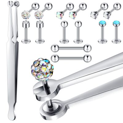 15 Pcs Piercing Ball Grabber Tool Piercing Barbell Clamps Forceps Stainless Steel Pliers Jewelry Clamp Tweezers Labret Lip Studs Tongue Studs earring Removal Tool