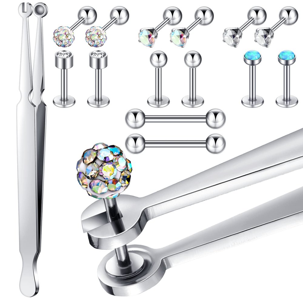 15 Pcs Piercing Ball Grabber Tool Piercing Barbell Clamps Forceps Stainless Steel Pliers Jewelry Clamp Tweezers Labret Lip Studs Tongue Studs earring Removal Tool