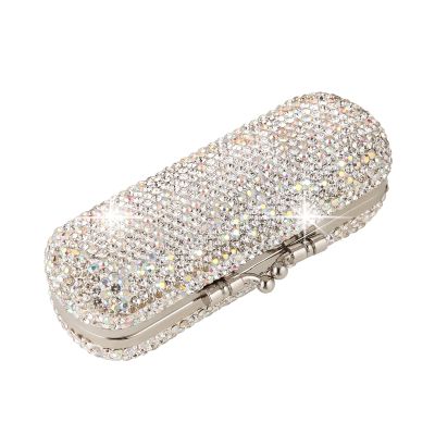 AsAlways Shiny Rhinestone Crystal Portable Lipstick Case with Mirror Portable Bling Diamonds Makeup Cosmetic Storage Holder for Travel Ladies Fashion (Silver)