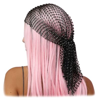 Glitter Mesh Rhinestone Headbands Candy Color Crystal Elastic Turban Sparkle Women Body Jewelry for Party Nightclub Black