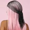 Glitter Mesh Rhinestone Headbands Candy Color Crystal Elastic Turban Sparkle Women Body Jewelry for Party Nightclub Black view 4