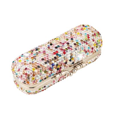 AsAlways Shiny Rhinestone Crystal Portable Lipstick Case with Mirror Portable Bling Diamonds Makeup Cosmetic Storage Holder for Travel Ladies Fashion (Rainbow)