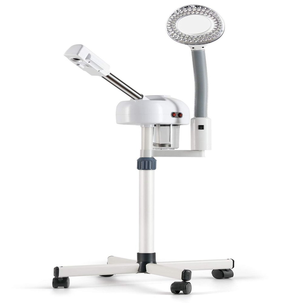 Facial Steamer for Esthetician Professional Ozone Steamer on Wheels 2in1 for Face with 5X Mag Lamp