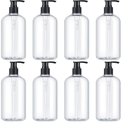 Gandeer 8 Pcs Plastic Pump Bottles Empty Lotion Bottle with Pump Refillable Dish Soap Dispenser Portable Hand Soap Dispenser Shampoo Lotion Container for Oil Liquid Soap(Clear,16 oz)